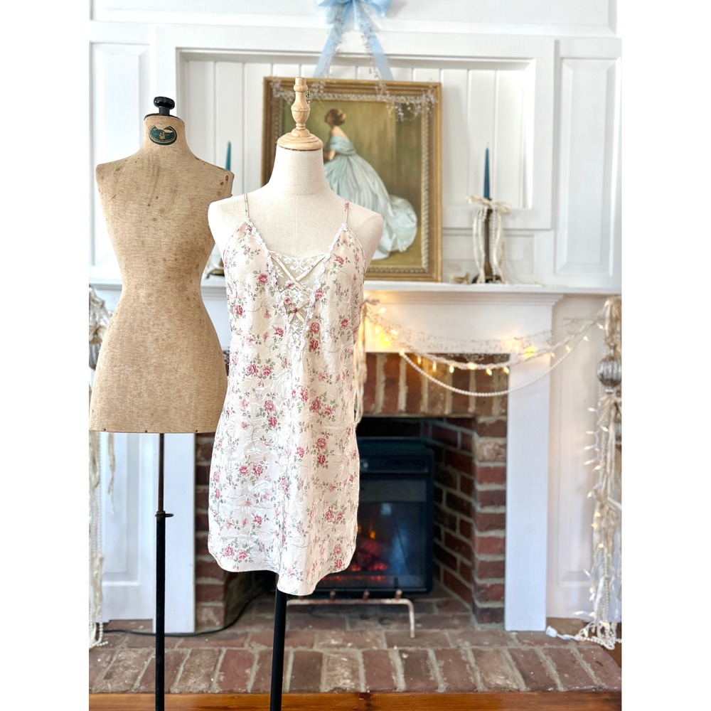 Amy's Boutique Floral Slip Dress Lace Trim Cottagecore Romantic‎ Y2K  Medium